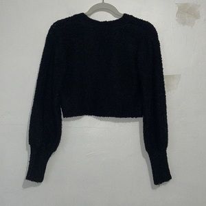 Size XS Women’s Wild Fable Black Crochet Cropped Sweater with Buttons